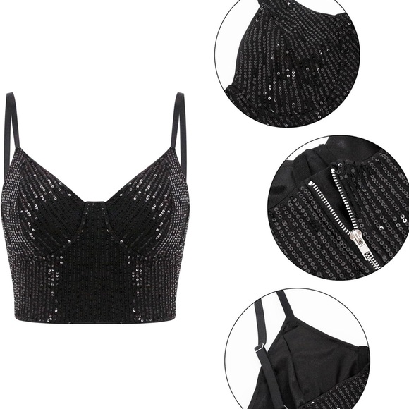 NWOT Black Sequin Crop Tank Top, Size 2X - Picture 4 of 4